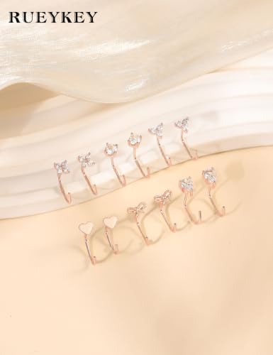 Backless Half Hoop Earrings for Women Hypoallergenic Small Huggie Earrings | Stay Close Open Hoop Stud Earring Stacks, No Back Poke Free Comfort, 14k Gold Plated, Trendy Cubic Zirconia Rose Gold Jewelry