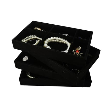Stackable Jewelry Trays Velvet Drawer Organizer Inserts Tray Jewelry Storage Display Case for Rings,Stud Necklaces,Earrings (Black) - color: Black