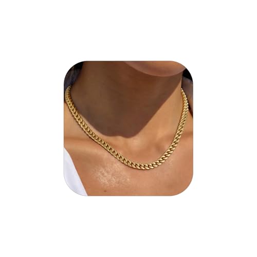 FindChic Cuban Link Chain Necklace for Women Men, Silver/Gold Plated Stainless Steel Solid Miami Curb Chain Hip Hop Punk Statement Jewelry, 5/12/14mm Width, 16/18/20 Inch Length, with Gift Box - color: 02. 5mm-Gold, size: 16inches