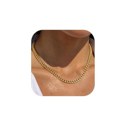 FindChic Cuban Link Chain Necklace for Women Men, Silver/Gold Plated Stainless Steel Solid Miami Curb Chain Hip Hop Punk Statement Jewelry, 5/12/14mm Width, 16/18/20 Inch Length, with Gift Box - color: 02. 5mm-Gold, size: 16inches