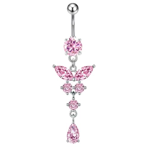 COLORFUL BLING 14G Dangle Butterfly Belly Button Rings,Stainless Steel Belly Rings,925 Sterling Silver CZ Opal Belly Body Piercing Jewelry for Women - color: D