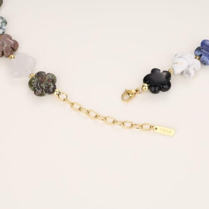 COAI Chunky Colorful Necklace for Women, Summer Beach Jewelry Crystal Flower Necklace for Women, Multi-Gemstones Sodalite Red Jasper Chunky Choker - style: Colorful Beaded Necklace