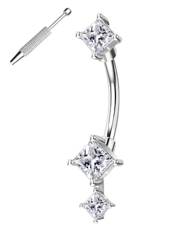 Minimalist Rook Earrings 8MM Silver Rook Piercing Jewelry Stainless Steel Clear CZ 16G Belly Button Ring Curved Barbell - color: Silver-6MM