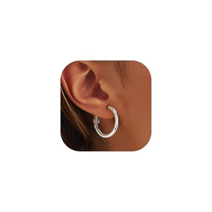 FOCALOOK 14K Gold Plated Lightweight Large Hoops| 2mm Thin Hoop Earrings for Women 30/40/50/70/100mm - color: 01.Silver, size: 20mm