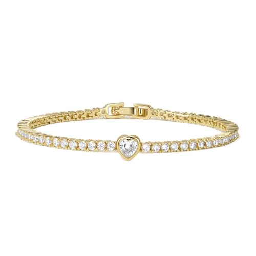 14K Gold Filled Tennis Bracelets for Women | Simulated Diamonds Gold Bracelet, Baguette Round Heart Cut CZ, Stacking Bracelets for Women - color: Love, size: 6.75