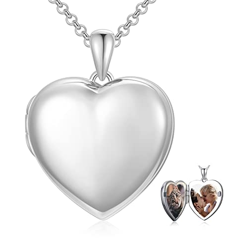 SOULMEET 10K 14K 18K Solid White Gold/Silver Minimalist Style/Infinity Sunflower Heart/Oval Locket Necklace That Holds 1 or 2 Pictures Personalized Photo Locket Necklace Letters Engraving - style: B2-white locket+photo