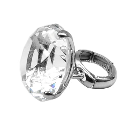 NYFASHION101 Women's Extra Big Rhinestone Fashion Stretch Ring - color: Silver-Tone