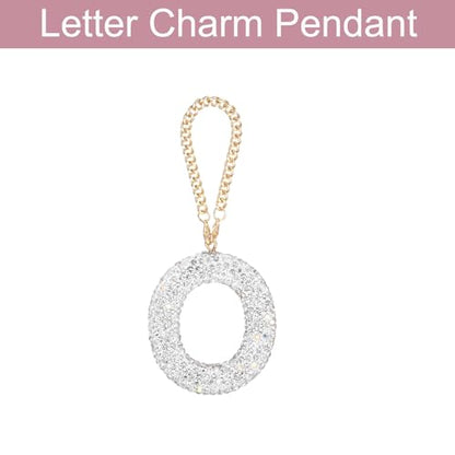 MECCANIXITY Bling Car Letter Charm, Initial O Letter Interior Car Rear View Mirror Decoration Hanging Crystal Ornaments for Women Bags Water Cup DIY Craft, Silver - style: Letter O
