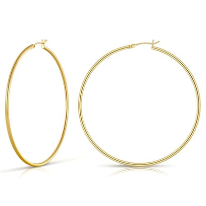 Gold Hoop Earrings for Women 14K Gold Plated | 925 Sterling Silver Post Hypoallergenic Hoop Earrings - color: Gold, size: 70mm