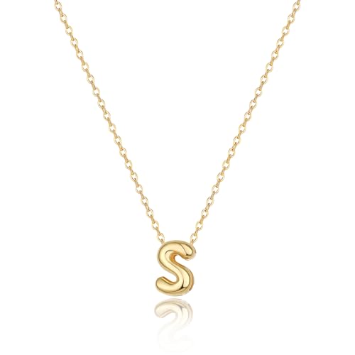 Initial Necklaces for Women Bubble Gold Silver Letter Necklace Dainty Personalized Charm Pendant Name Necklace Cute Non Tarnish Fashion Accessories Teen Gift Trendy Stuff Jewelry Gifts - color: Gold, style: S