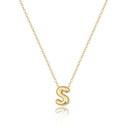 Initial Necklaces for Women Bubble Gold Silver Letter Necklace Dainty Personalized Charm Pendant Name Necklace Cute Non Tarnish Fashion Accessories Teen Gift Trendy Stuff Jewelry Gifts - color: Gold, style: S
