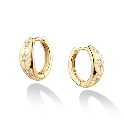 Cubic Zirconia Huggie Earrings 14k Gold Plated Tiny Earrings Small Huggie Hoop Earrings Simple Lightweight Hoops Gift for Women - color: Polaris Hoop earrings