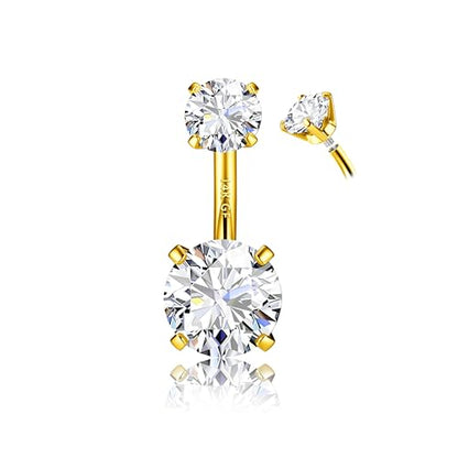 14G Surgical Steel G23 Titanium Sterling Silver 14K Gold Plated Belly Button Rings for Women Round Cubic Zirconia Navel Barbell Stud Hypoallergenic Body Piercing Jewelry - color: 14K Gold Plated, size: 6mm-Ultra-Slim
