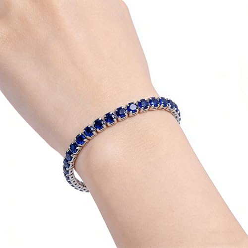 GulCean 14K Gold Plated 4mm Cubic Zirconia Classic Tennis Bracelet Copper CZ Charm Iced Out Tennis Bracelet for Women Men Size 6.7inch 7.5 inch - color: Blue, size: 6.7inch(17cm)