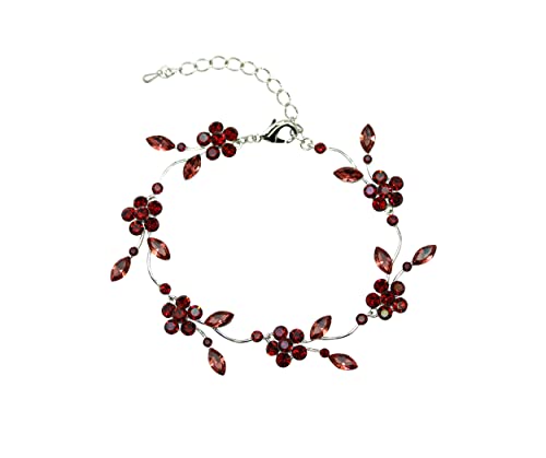 Faship Gorgeous Rhinestone Crystal Floral Necklace Earrings Set - color: Burgundy / Matching Bracelet