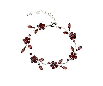 Faship Gorgeous Rhinestone Crystal Floral Necklace Earrings Set - color: Burgundy / Matching Bracelet