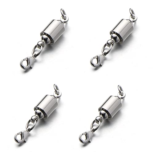 Zpsolution Screw Locking Magnetic Necklace Clasps, 6mm, Silver | Easy to Use, Barrel Type, Light and Small, Magnetic Jewelry Clasps For Bracelets - color: Silver