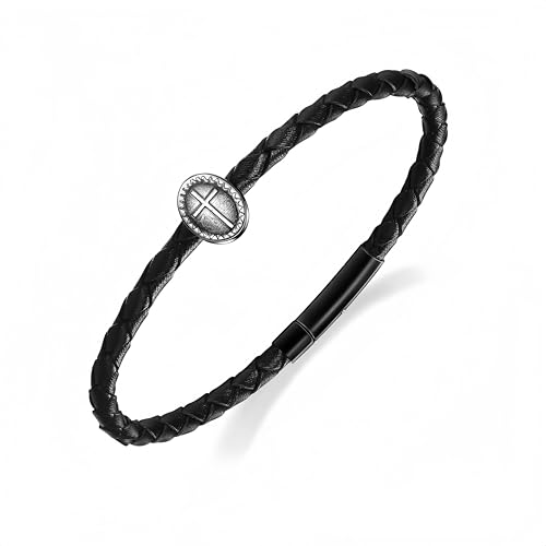 YOIHUR Cross Bracelet for Men Women, Black Italian Braided Leather Couples Bracelets, Pure Titanium Cross Mens Bracelet holiday,Jewelry Gifts for Men Women (7.5/8/8.5/9/9.5") - size: 9in, style: Vintage Cross Bracelet