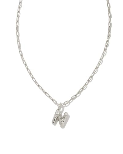 Kendra Scott Crystal Letter Short Pendant Necklace, Fashion Jewelry for Women - color: Letter N (RHODIUM-PLATED)