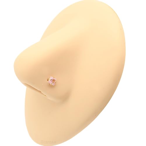 8 Pcs-Pack, Crystal Nose Studs, 20G Stainless Steel, 3mm Zircon, Multiple Shapes Zircon Labret Nose Piercing Ear Jewelry - color: Pink