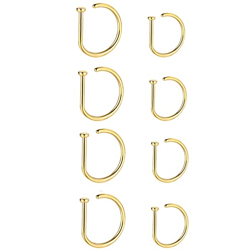 20G Nose Rings Piercing Jewelry Screw Hoops Hypoallergenic for Women Men - color: Gold D Shape,20G 8mm+10mm
