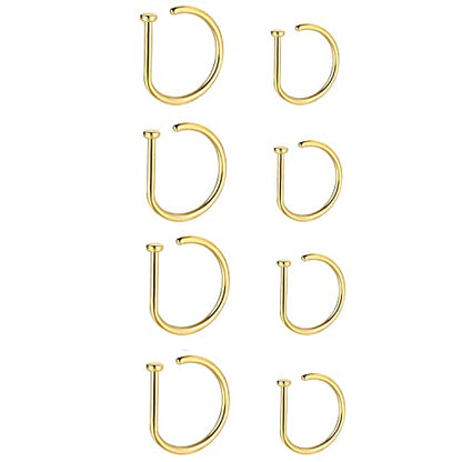 20G Nose Rings Piercing Jewelry Screw Hoops Hypoallergenic for Women Men - color: Gold D Shape,20G 8mm+10mm