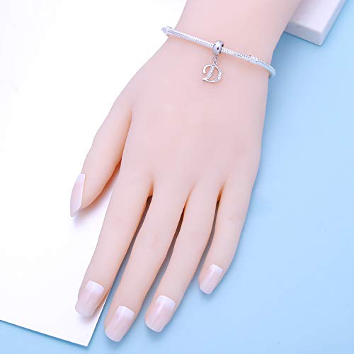 925 Sterling Silver Letter Charms Fits Pandora Bracelets, Gift for Women | A-Z Alphabet Initial Charm with CZ,Great gift for Christmas, Valentine's Day, Mother's Day. - color: D