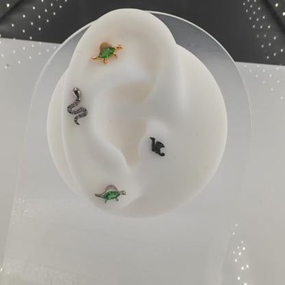 1pcs G23 Titanium Flat Back Earrings Studs 16g F136 Implant Grade Titanium Labrets Press Fit Threadless Push In Dainty Cartilage Helix Conch Lobe Lip Tragus Piercing Jewelry - style: 1pcs Dinosaur