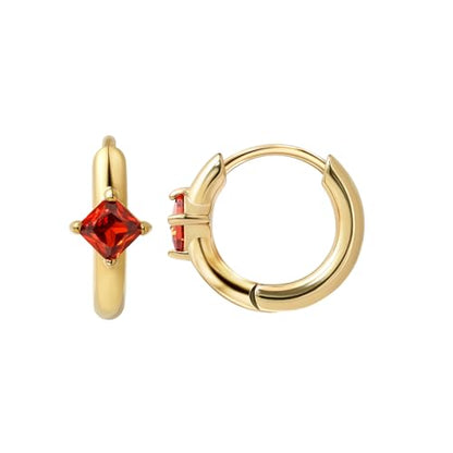 316L Surgical Steel Birthstone Hoop Earrings for Women | Lightweight, 5A Cubic Zirconia, Hypoallergenic, Lead & Nickel Free, 8mm Huggie Hoops - color: 18k gold-plated: 01. January (Garnet)