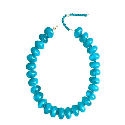 Chunky Beaded Statement Necklace for Women, Colorful Rondelle Bead, Bohemian Style, Adjustable Length, Summer Beach Accessory - color: sapphire blue