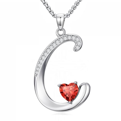 A to Z Initial Birthstone Pendant Necklaces Name Jewelry for Women | 18K White Gold Plated Personalized Alphabet Jewelry Anniversary Christmas Birthday Gifts for Wife Her Daughter Girlfriend - color: C Initial-07-Jul