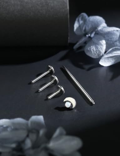 16G Astm F136 Titanium Internal Thread Flat Back Earrings Nose Studs Tragus Forward Helix Conch Cartilage Lobe Earrings Stud Medusa Labret Monroe Lip Ring Piercing Jewelry For Women Men - size: 16G--Style I-Opal