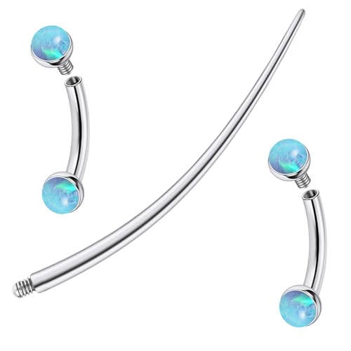 F136 Titanium 16g 6/8/10mm Opal Eyebrow/Rook/Snug/Vertical-Labret/VCH/Snake-Eyes/Anti-Tragus/Christina/Daith/Belly-Button/Bridge/Hood/Surface Curved Barbell Piercing Jewelry for Women Men - color: Blue, size: 6mm=1/4in