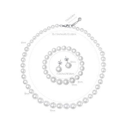 Faux Pearl Jewelry Set for Women, 3 Piece Necklace Bracelet Earrings | Glass Material, Adjustable Comfortable Fit, Party & Prom Accessory - style: White 18 inches