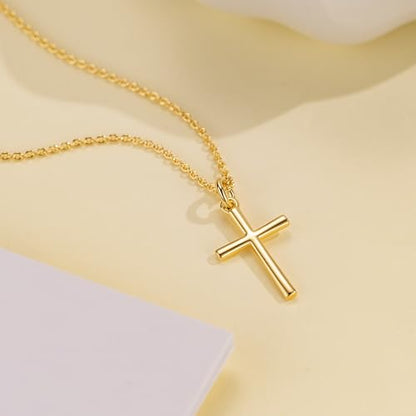AMELINE Cross Necklace for Women 14K Gold Cross Necklace for Women | Gold Cross Necklaces for Women Gold Cross Chain Minimalist Pendant Small Necklace for Women Jewelry 45+5 cm
