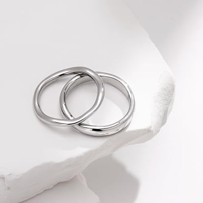Gold Rings for Women Men Non Tarnish, Waterproof Chunky 14K Gold Plated Dainty Stackable Rings Trendy Statement Pinky Thumb Rings Engagement Eternity Wedding Band Ring Stacking Gold Jewelry Size 3 4 5 6 7 8 9 10 11 - color: Silver, size: 10