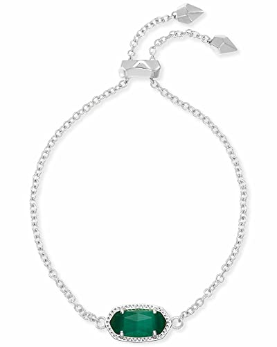 Kendra Scott Elaina Adjustable Chain Bracelet for Women, Fashion Jewelry, Gold-Plated - color: RHODIUM - EMERALD CATS EYE