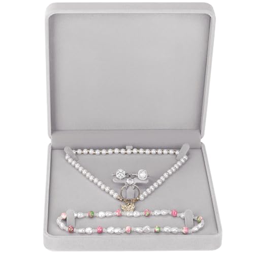 LETURE Velvet Jewelry Set Box, Velvet Gift Box for Bracelet Necklace Earring Ring (Grey) - color: Grey