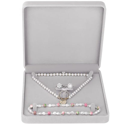 LETURE Velvet Jewelry Set Box, Velvet Gift Box for Bracelet Necklace Earring Ring (Grey) - color: Grey