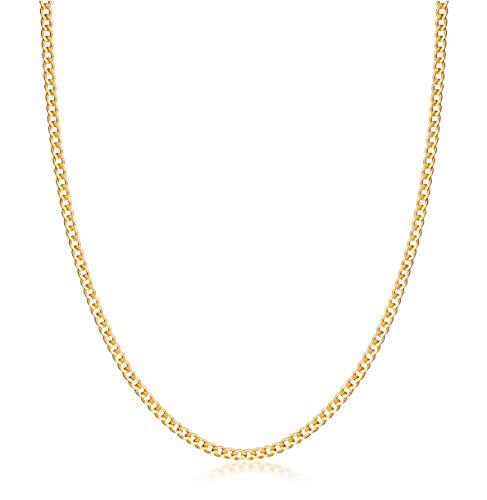 Barzel 18K Gold Plated Curb/Cuban Link Chain Necklace For Women or Men - Made In Brazil - color: 3MM Gold, size: 22 Inches
