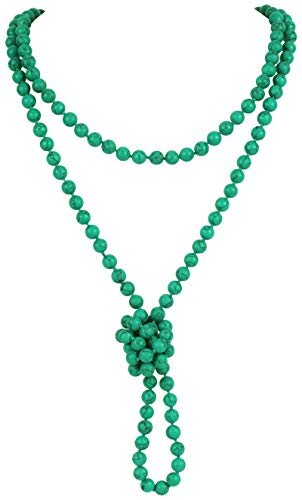Firstmeet Fashion Beads Rope Knot Long Beaded Necklace Versatile 60" Strand Costume Jewelry for Women - color: Green Tur