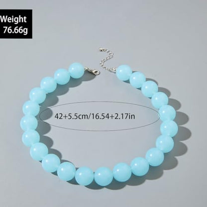 Colorful Chunky Beaded Necklace for Women Acrylic Bead Choker Necklaces Fashion Large Round Beads Necklaces for Women Handmade Summer Jewelry - color: Bule Beaded Necklace