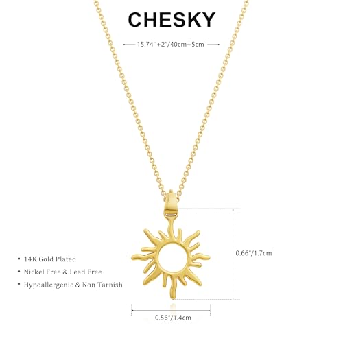 CHESKY Layered Necklaces for Women Trendy, Dainty 14k Gold Plated Pendant Necklace Layering Necklace for Women Non Tarnish Hypoallergenic Sun Gold Necklace Stack Gold Jewelry for Women Gifts - style: Sun-GD