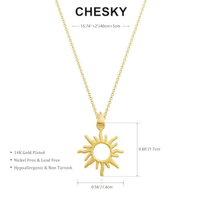 CHESKY Layered Necklaces for Women Trendy, Dainty 14k Gold Plated Pendant Necklace Layering Necklace for Women Non Tarnish Hypoallergenic Sun Gold Necklace Stack Gold Jewelry for Women Gifts - style: Sun-GD