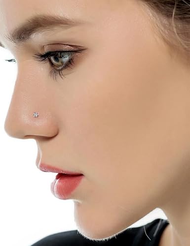 20G 18G 16G Nose Rings Studs 316L Surgical Steel Flat Back Threadless Push in Nose Studs Screw L-Shaped Nose Rings Tragus Cartilage Helix Earrings Piercing Jewelry for Women Men - color: 18G Flat Back Nose Studs - 7mm Bars