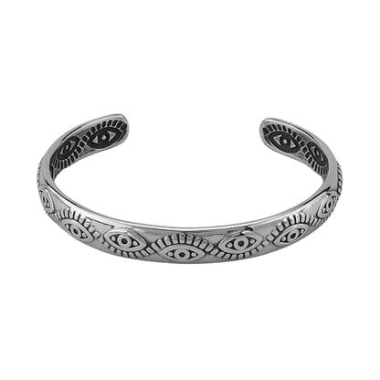 Evil Eye Bracelet, Chunky Gold Bangle Silver Boho Bracelets Open Bohemian Trendy Statement Adjustable Stainless Steel For Women Jewelry Gifts - color: Silver Eye