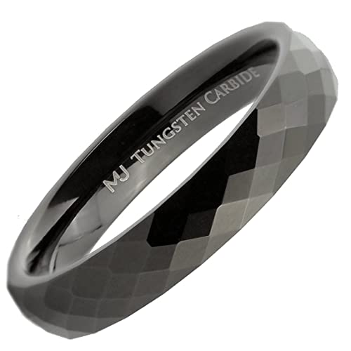 Tungsten Carbide Faceted Honeycomb Wedding Band Plated in Gold, Rose Gold or Black Ring - color: Black-4mm