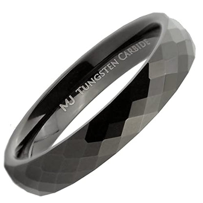Tungsten Carbide Faceted Honeycomb Wedding Band Plated in Gold, Rose Gold or Black Ring - color: Black-4mm