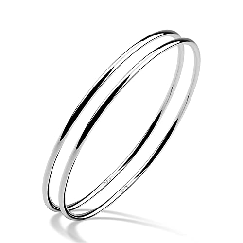 H&Beautimer 925 Sterling Silver Bracelet for Women's Italian Handmade Solid Bangle 2/3/4/5/6/7 Set Rose Gold Fine Jewelry With Gift Box - color: Silver 2set, size: 68MM