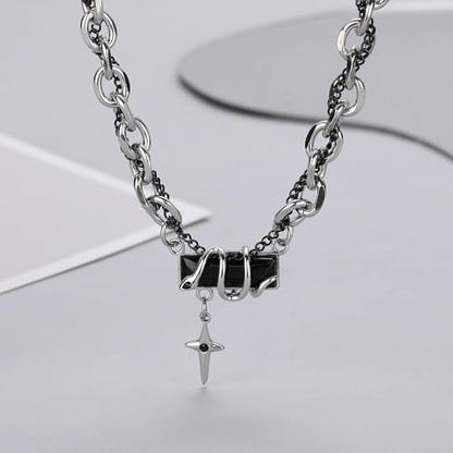 Gothic Cross Star Necklace For Men Women Silver Stainless Steel Cuban Link Paperclip Figaro Bead Chain Punk Kpop Y2k Goth Irregular Layered Cross Pendant Necklace Non Tarnish Jewelry Gift - color: Silver O